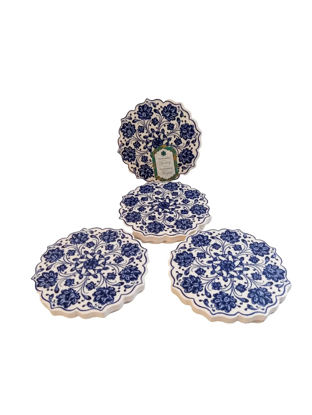 Ceramic Tile Coasters Vintage Floral Cottagecore Set Of 4 Boho Decor New/Other
